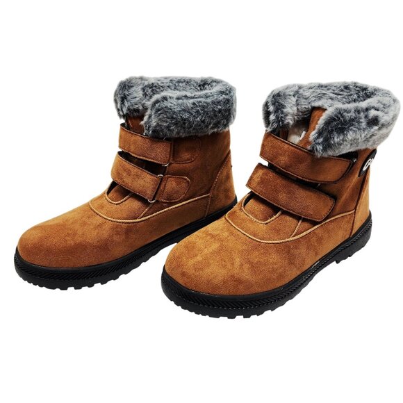 WOMENS Winter Faux Suede & Fur Boots With Double Straps  Size 11 - Picture 4 of 12